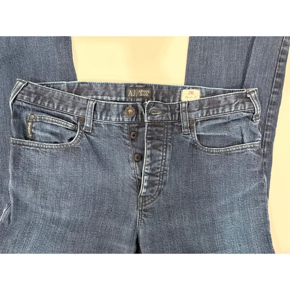 Men's Armani Jeans Blue J21 Regular Fit Straight Jeans Waist 34x32 Button Fly